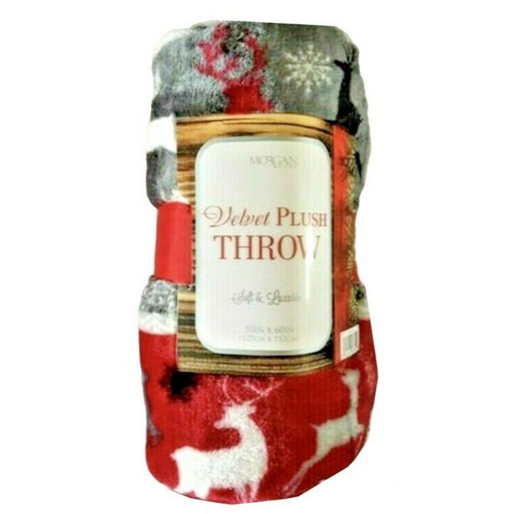 Christmas Lap Throw Blanket Reindeer Velvet Fleece Cozy Warm Holiday 50x60"